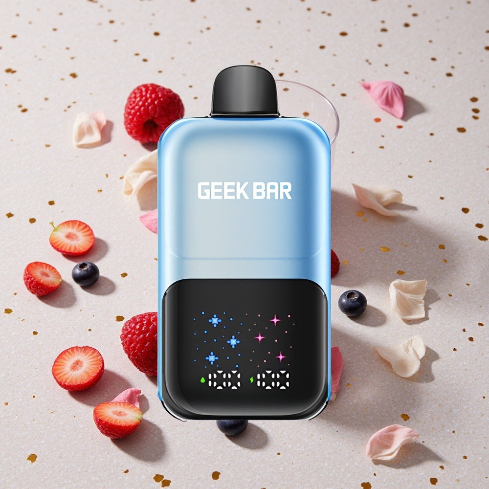 GEEK BAR 2GO 50000 Puffs Borůvka Malina Led Interaktivní Velká Obrazovka Dvojité Nádoby 20ml