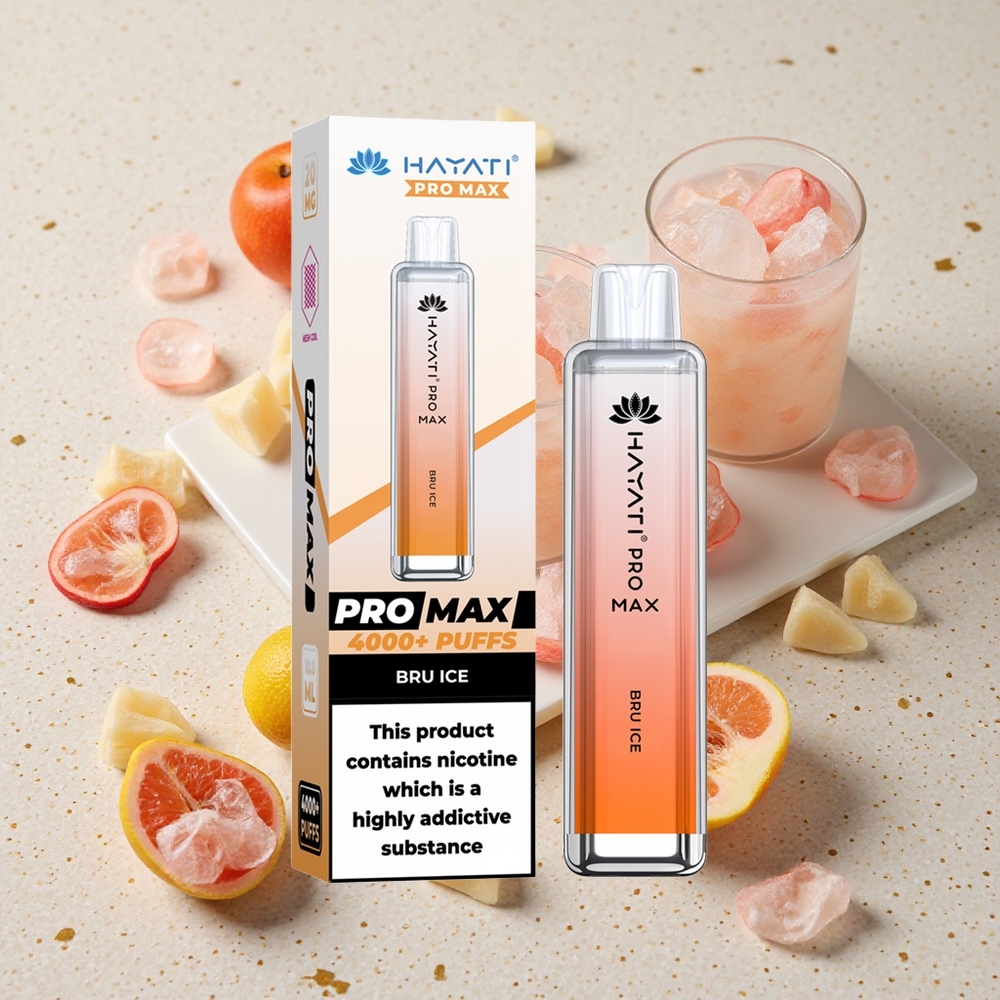 Hayati Pro Max 4000 Puffs Bru Ledový s 2%/5% Nikotinu a Nabíjecí Baterií