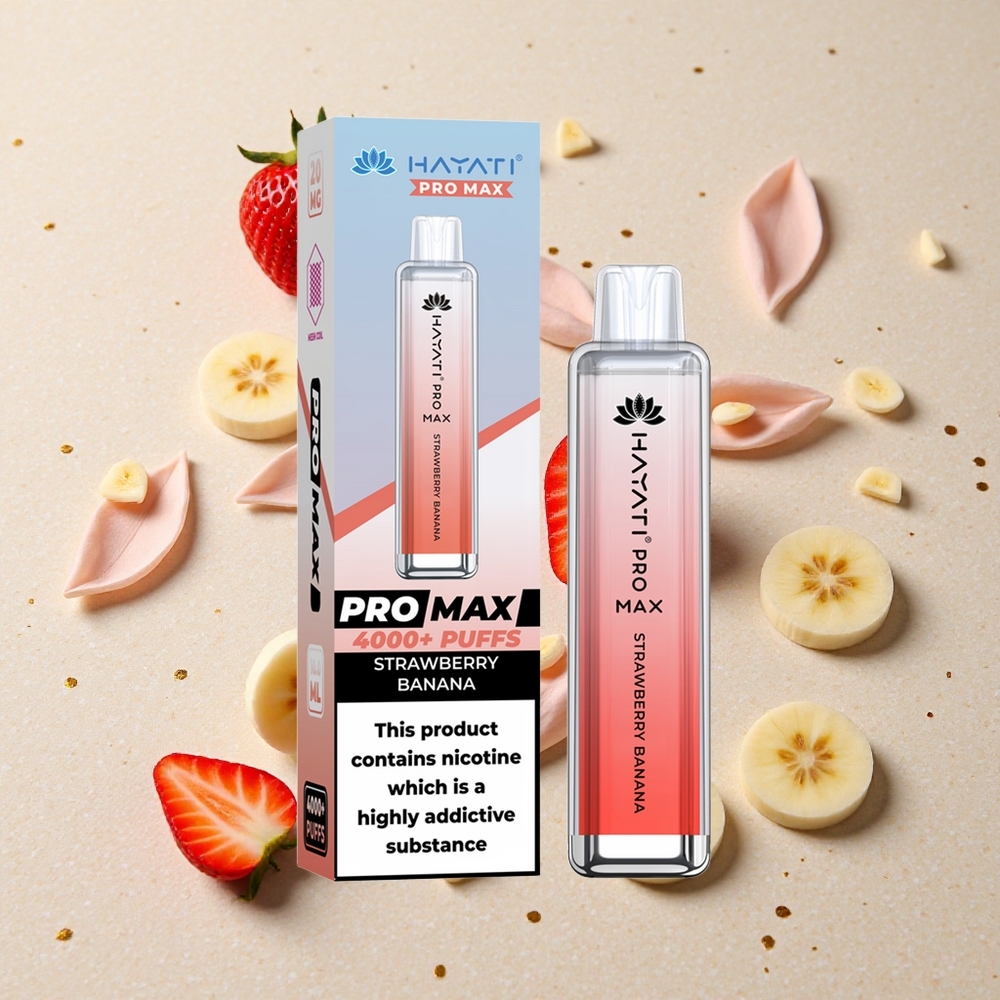 Hayati Pro Max 4000 Puffs Jednorázová Vape Jahoda Banán 2ml nádrž s 10ml automatickým doplňováním 2% 5% Síla nikotinu