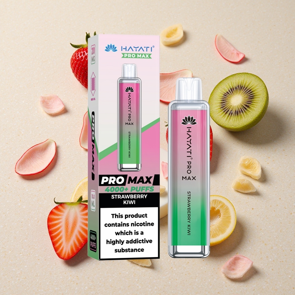 Hayati Pro Max 4000 Puffs Jednorázová Vape Jahoda Kiwi Dual 1.1 Ohm Mesh Cívka LED světlo