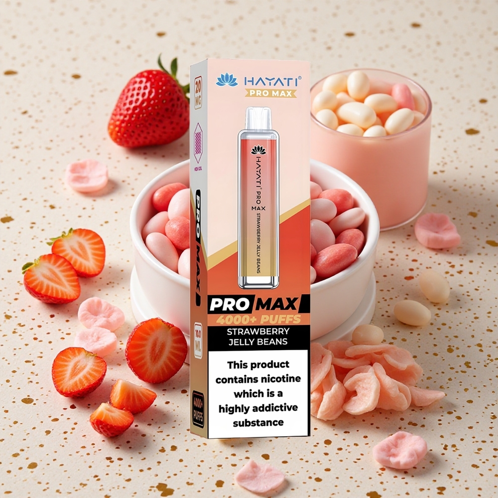 Hayati Pro Max 4000 Puffs Jednorázová Vape Jahodové Želé Bonbóny Dvojitá 1,1 Ohm Síťová Cívka 1400mAh Baterie
