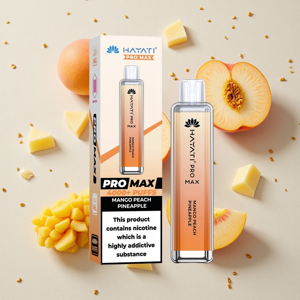 Hayati Pro Max 4000 Puffs Jednorázová Vape Mango Broskve Ananas Obnovitelná baterie LED světlo