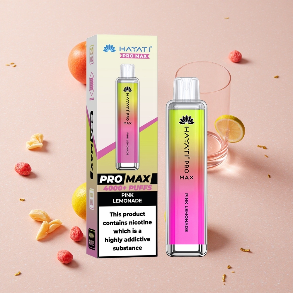 Hayati Pro Max 4000 Puffs Jednorázová Vape Růžová Limonáda s 2% 5% Nikotinu a 1400mAh Baterií