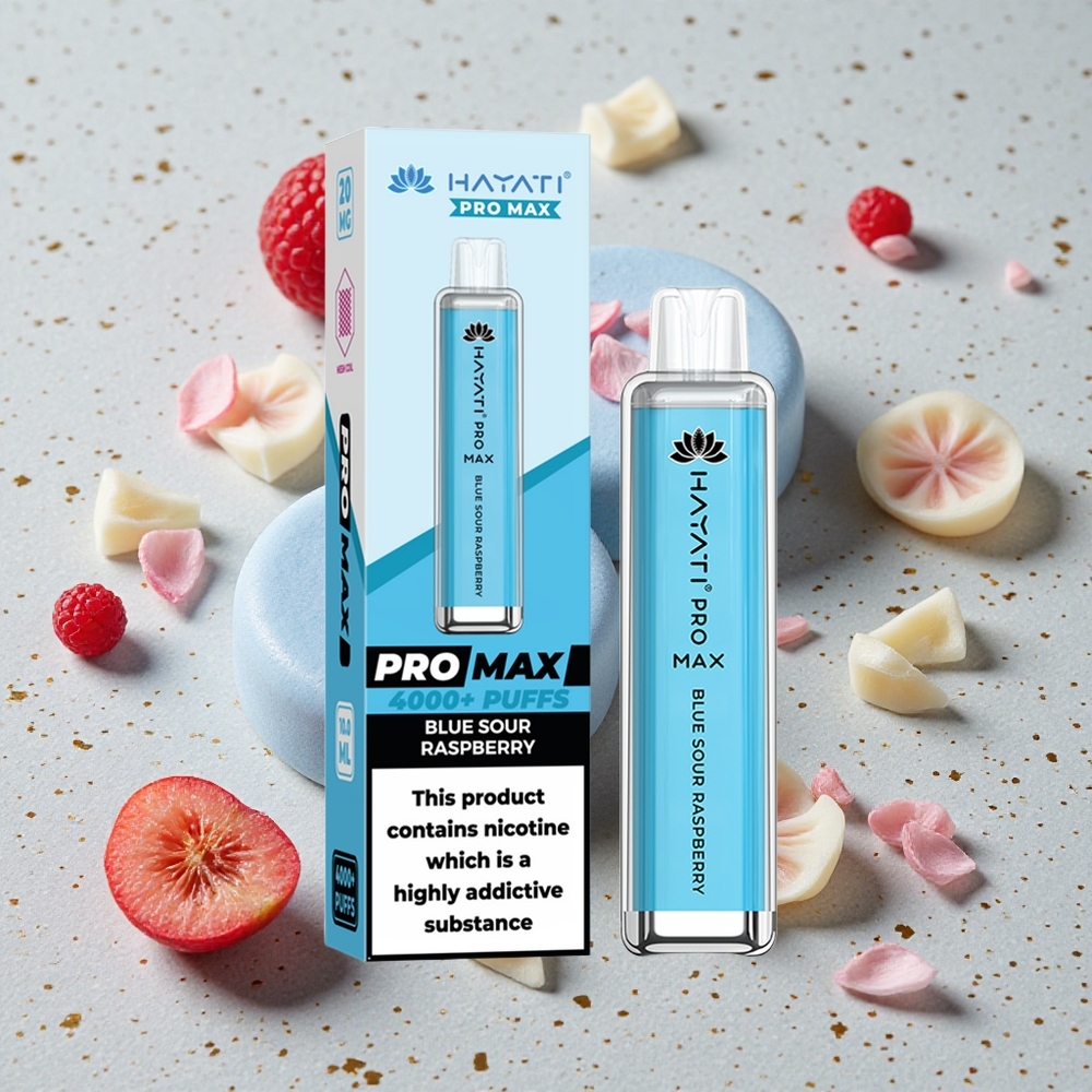 Hayati Pro Max 4000 Puffs Modrá Kyselá Malina Jednorázová Vape 2% 5% Nikotinu 1400mAh Baterie