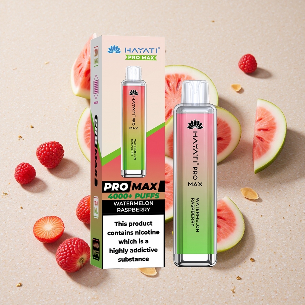 Hayati Pro Max 4000 Puffs Vodní meloun Malina 2% 5% Nikotinu 1400mAh Baterie