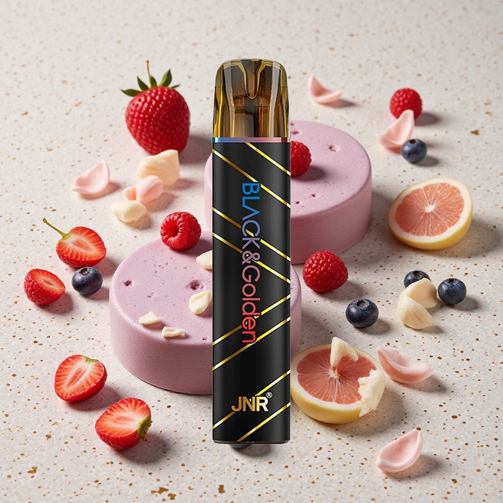 JNR Black&Golden 600+200 Puffs Jednorázová Vape Borůvka Kyselá Malina 550mAh Kapacita Baterie 2ml Kapacita Náplně