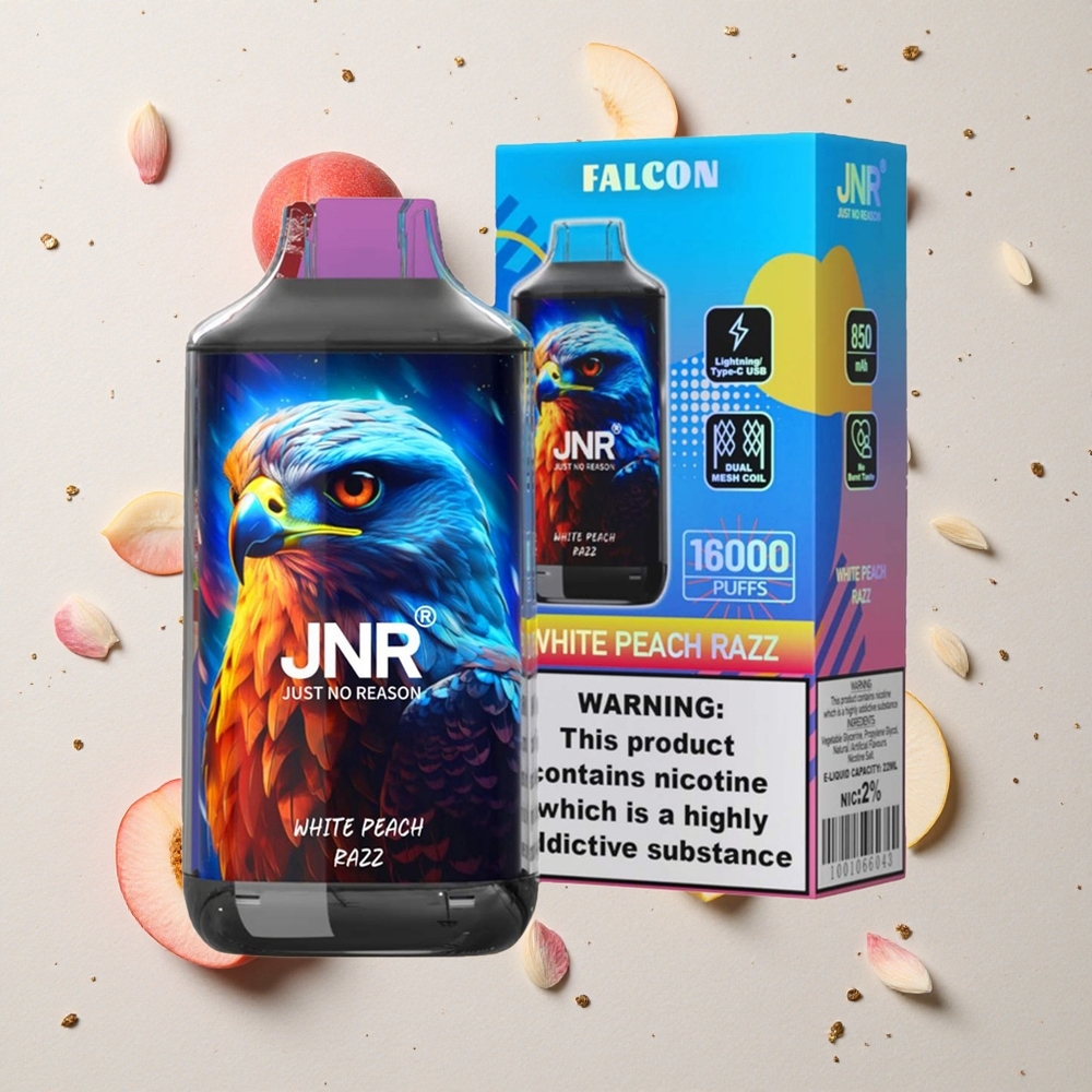 JNR Falcon 16000 Puffs Bílá broskev a malina 850 mAh 22ml