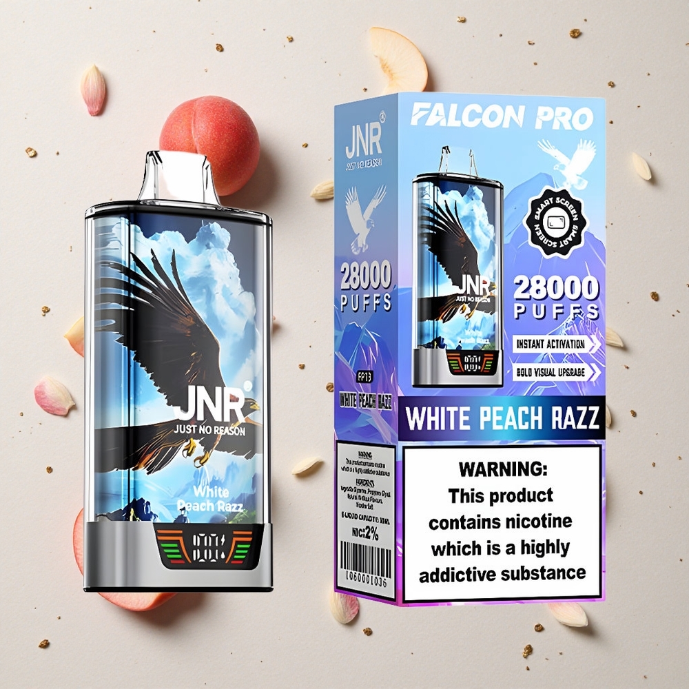 JNR Falcon Pro 28000 Jednorázová Vape Bílá broskev a malina 30ml a 950mAh