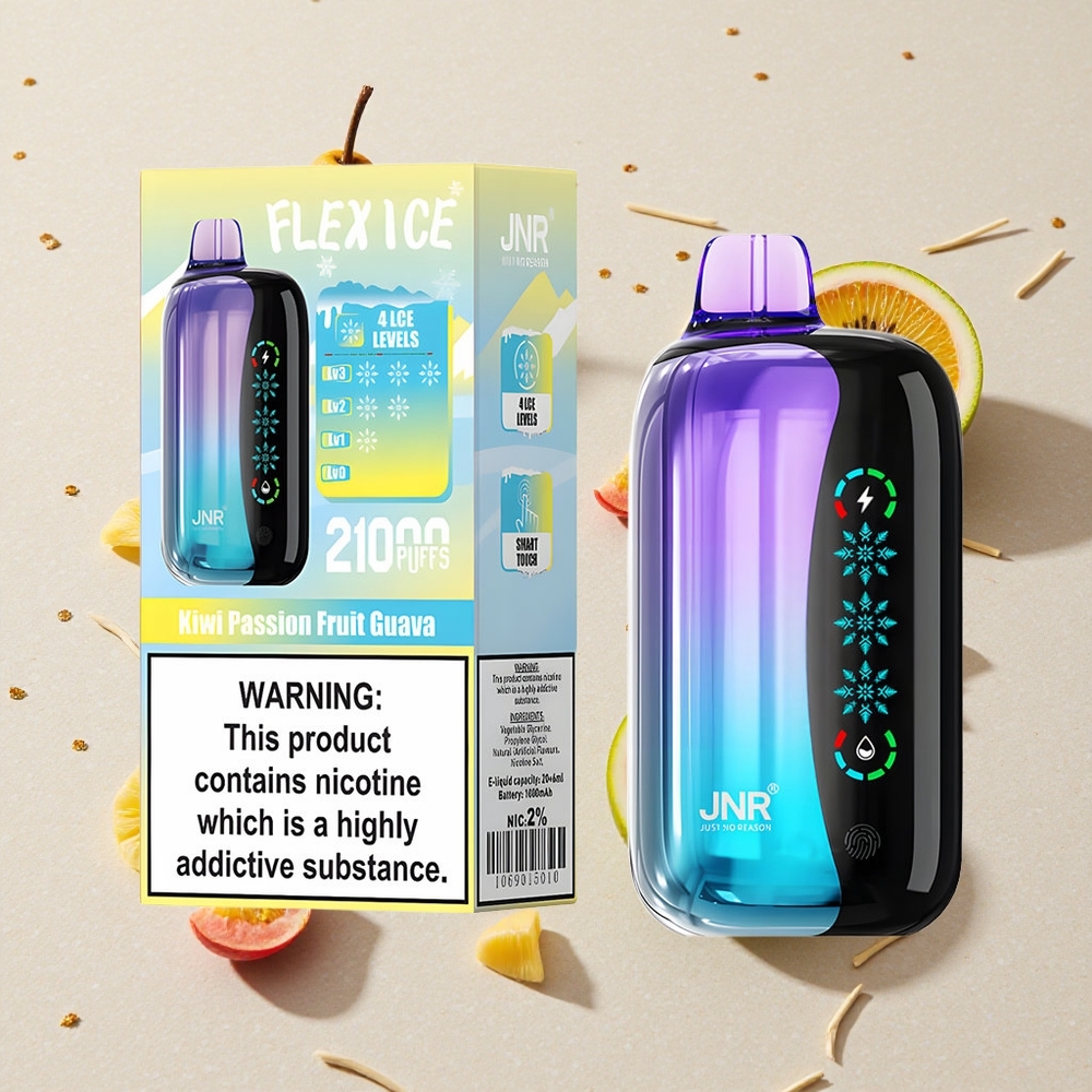JNR Flex Ice 21000 Pouch Jednorázová Vape Kiwi Maracuja Guava Nastavitelný Led 26ml E-liquid