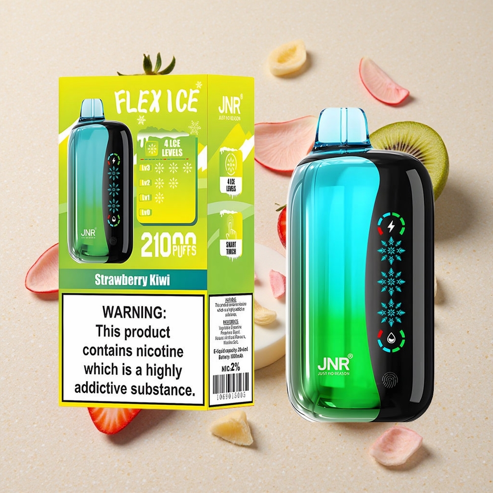 JNR Flex Ice 21000 Puffs Jednorázová Vape Jahoda-Kiwi Přizpůsobitelný Ice 1.2 Ohm Dual Mesh