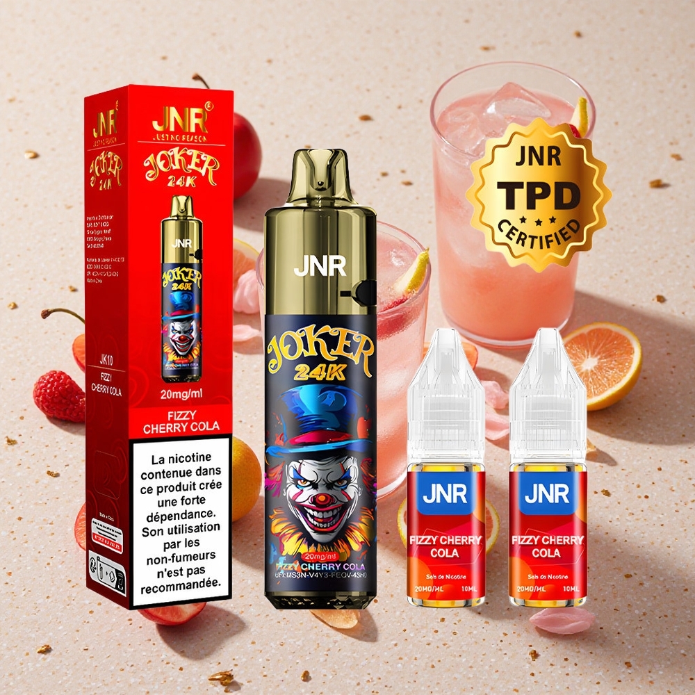 JNR Joker 24000 Puffs Fizzová Třešňová Kola Viditelné Úrovně E-liquidu 800mAh Baterie