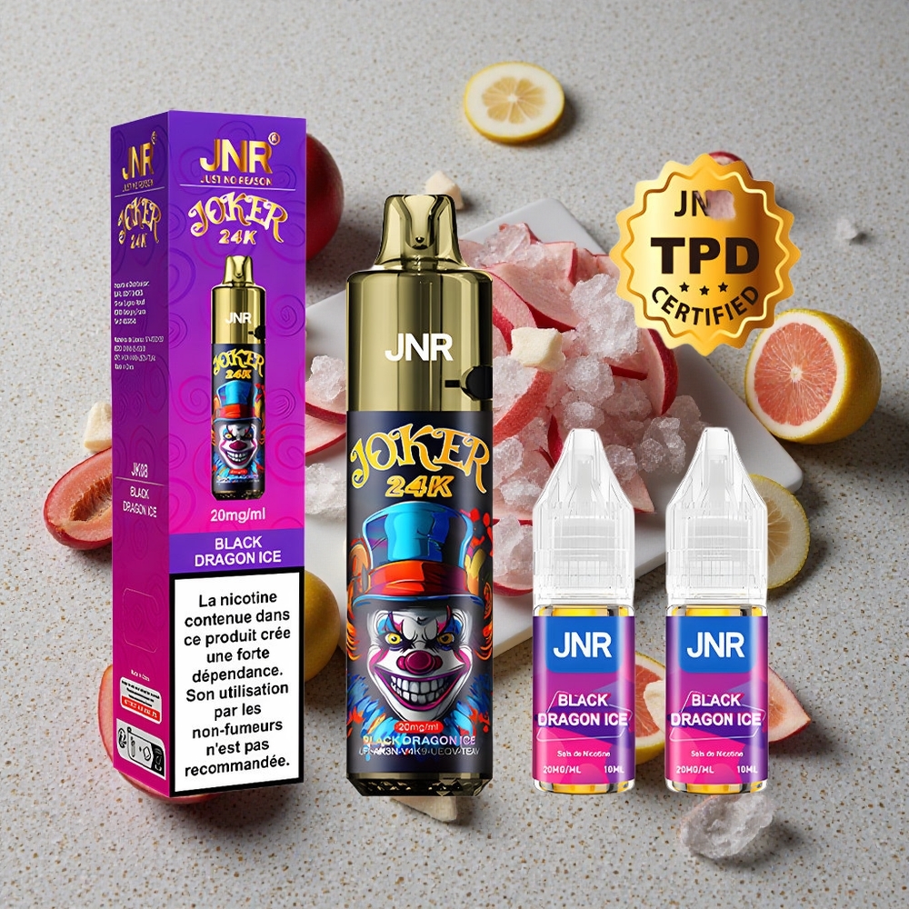 JNR Joker 24000 Puffs Černý Drakový Led 10ml Náplň 2% Nikotinu