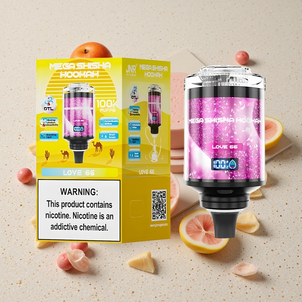JNR Mega Shisha Hookah 100K 60ml Kapacita e-Kapaliny 2200mAh Dobíjecí Baterie Love 66