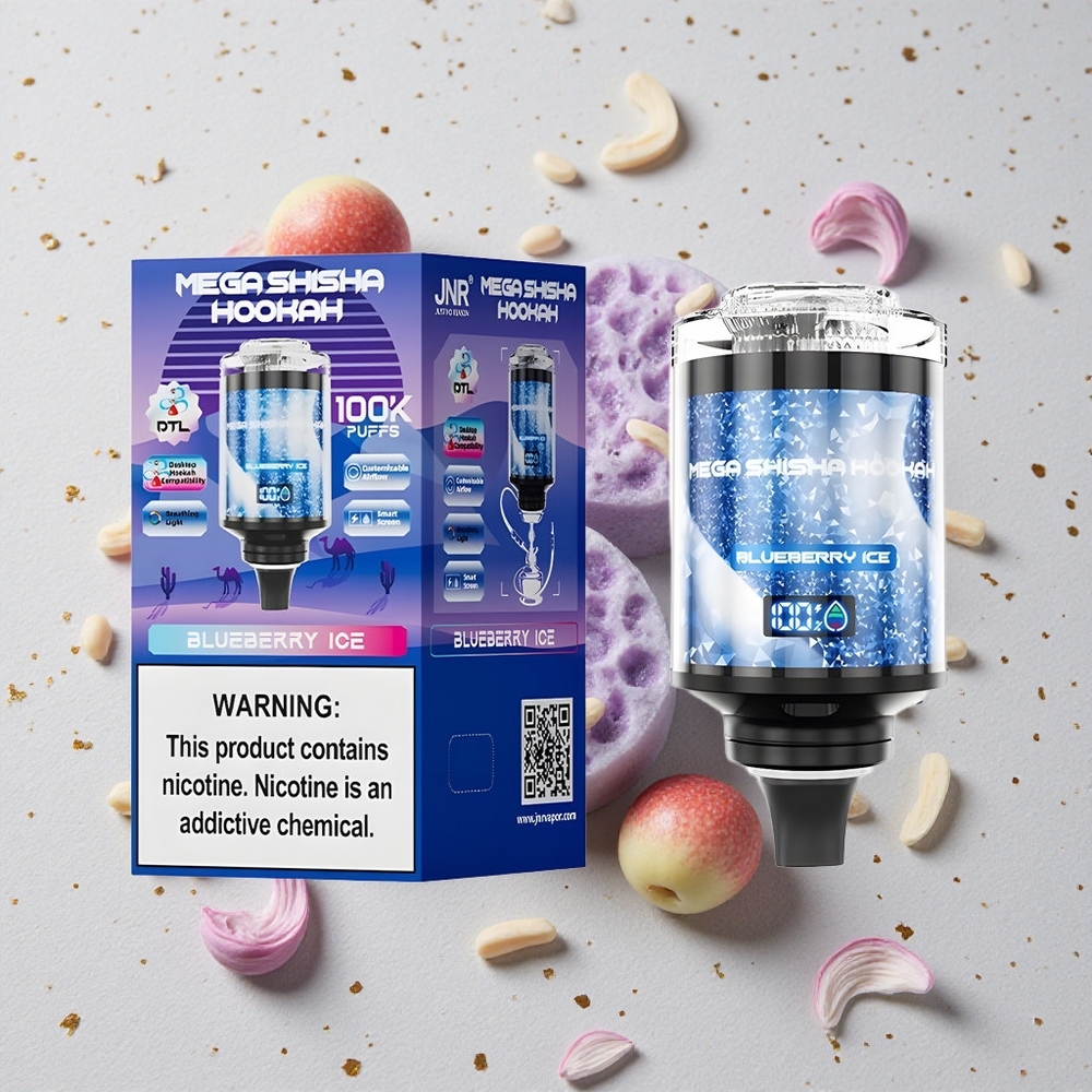 JNR Mega Shisha Hookah 100K Borůvkový Led Kompatibilita s Desktopem 60ml Kapacita 2200mAh Baterie