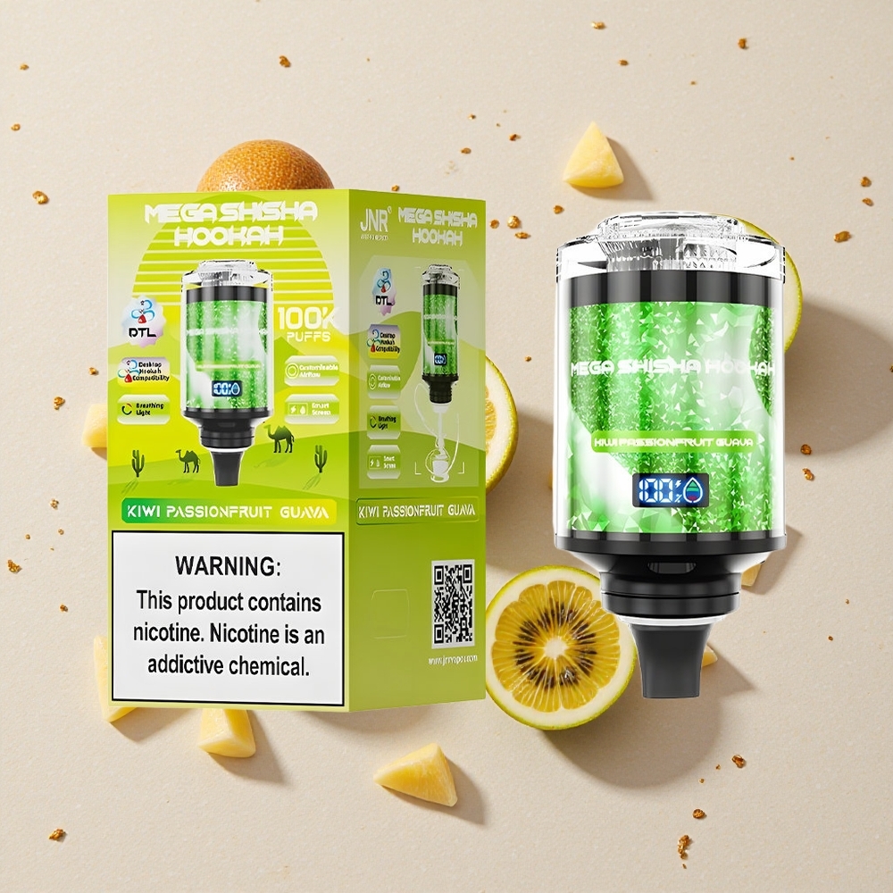 JNR Mega Shisha Hookah 100K Kiwi Maracuja Guava 2200mAh Nabíjecí Baterie Interaktivní Chytrá Obrazovka