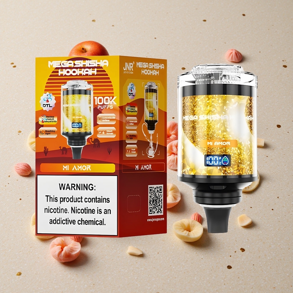 JNR Mega Shisha Hookah 100K Puffs Mi Amor Interaktivní Chytrá Obrazovka Nastavitelný Průtok Vzduchu