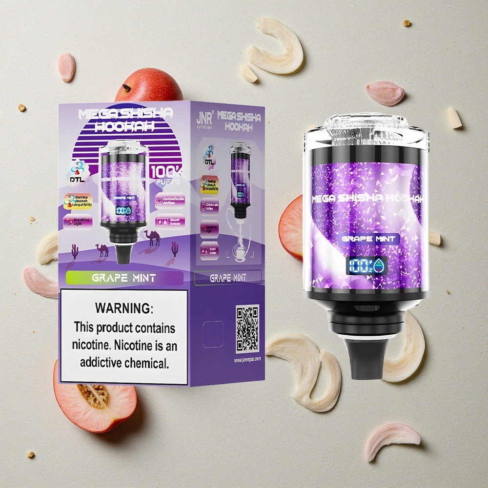 JNR Mega Shisha Hookah 100K Švestka Máta Kompatibilní s počítačem 2200mAh 60ml Kapacita