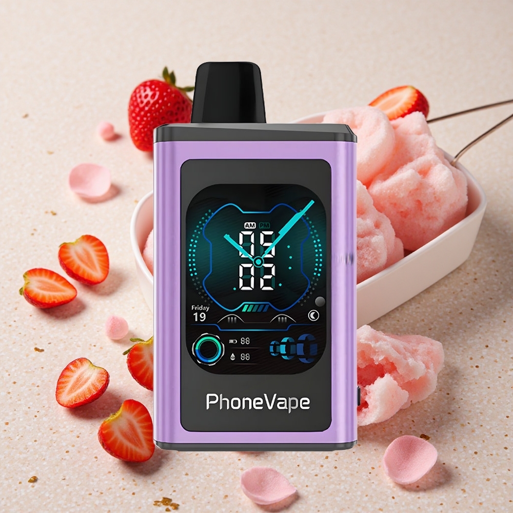 JNR PhoneVape 30000 Puffs Jednorázová Vape Jahodový led 850mAh Typ-C dobíjecí baterie Plně ovladatelný displej