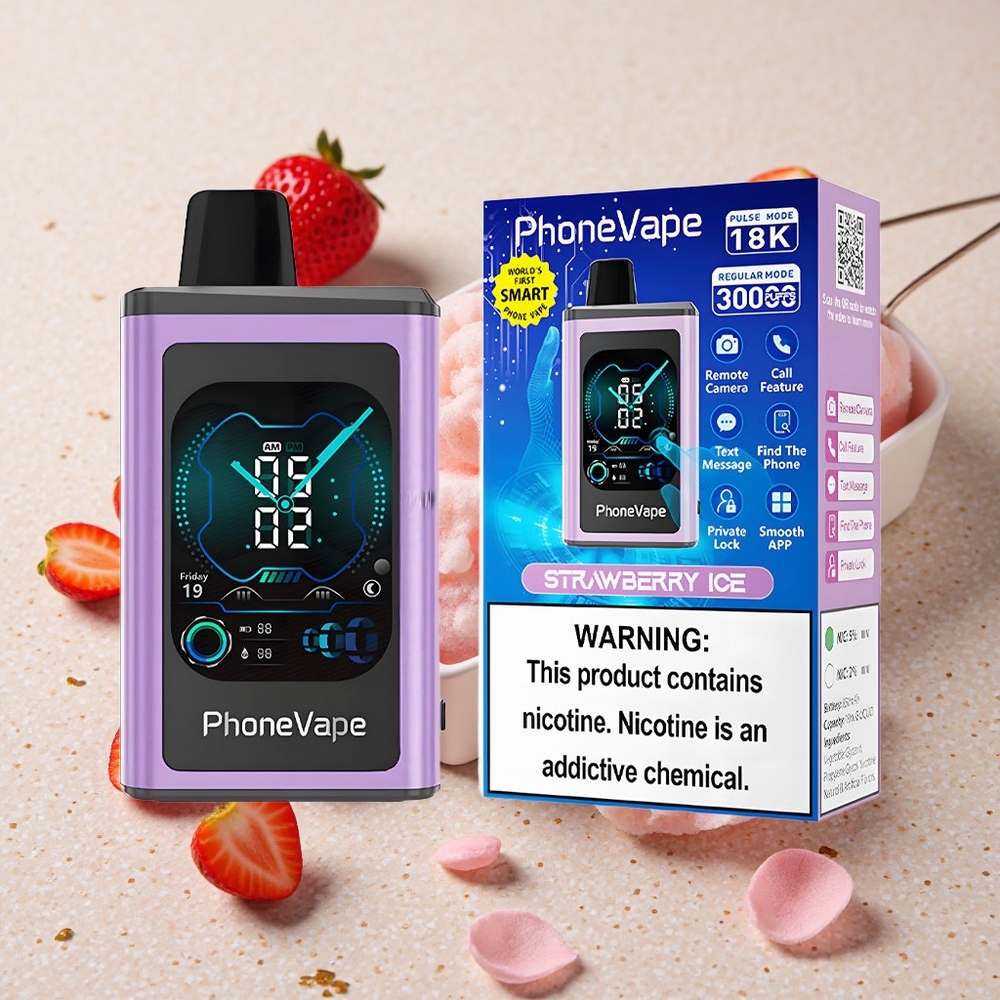 JNR PhoneVape 30000 Puffs Jednorázová Vape Jahodový led 850mAh Typ-C dobíjecí baterie Plně ovladatelný displej