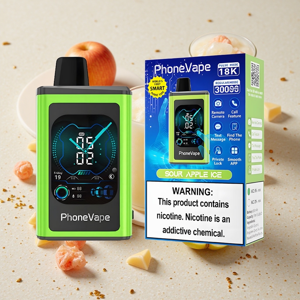 JNR PhoneVape 30000 Puffs Jednorázová Vape Kyselé Jablko Led 850mAh Turbo Režim
