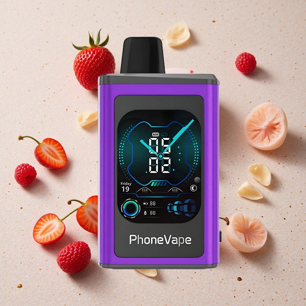 JNR PhoneVape 30000 Puffs Jednorázová Vape Třešeň Jahoda Malina 850mAh Typ-C Nabíjecí Baterie Plně Nastavitelný Průtok Vzduchu