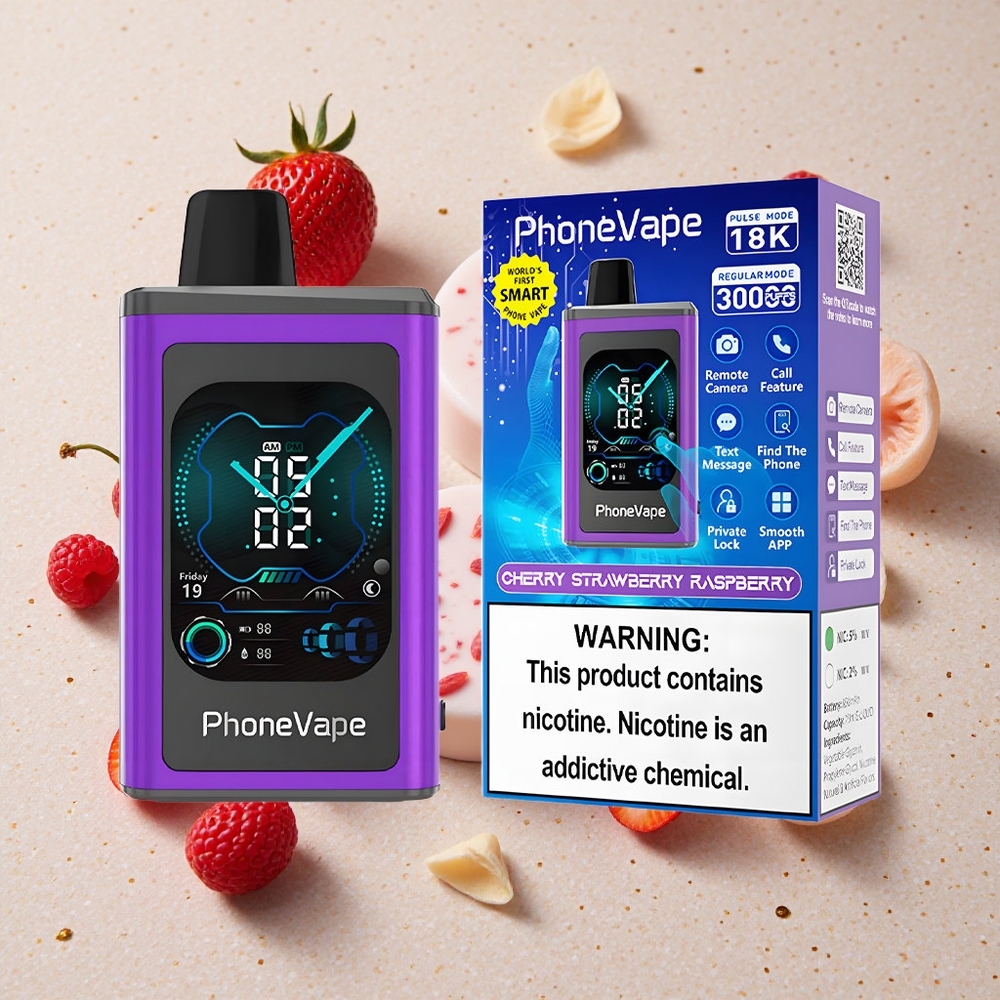 JNR PhoneVape 30000 Puffs Jednorázová Vape Třešeň Jahoda Malina 850mAh Typ-C Nabíjecí Baterie Plně Nastavitelný Průtok Vzduchu