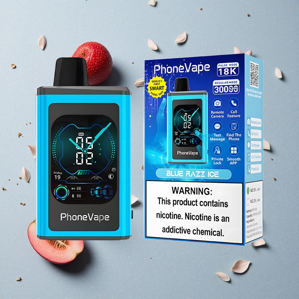 JNR PhoneVape 30000 Puffs Modrá Malina Led 850mAh Nabíjecí Baterie Typ-C Plně Ovládané Aplikací