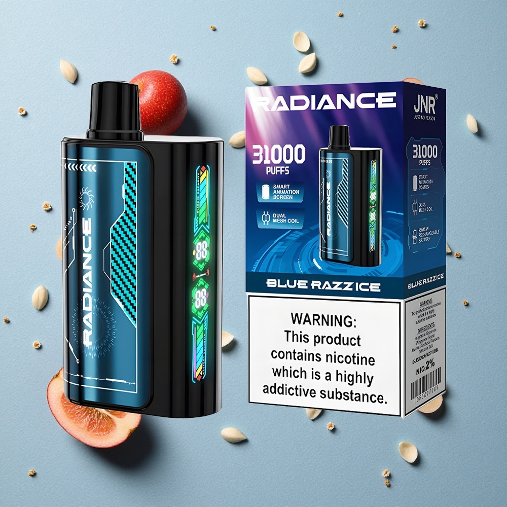 JNR Radiance 31000 Puffs Dvojitá Síťová Cívka Jednorázová Vape Modrá Malina Led