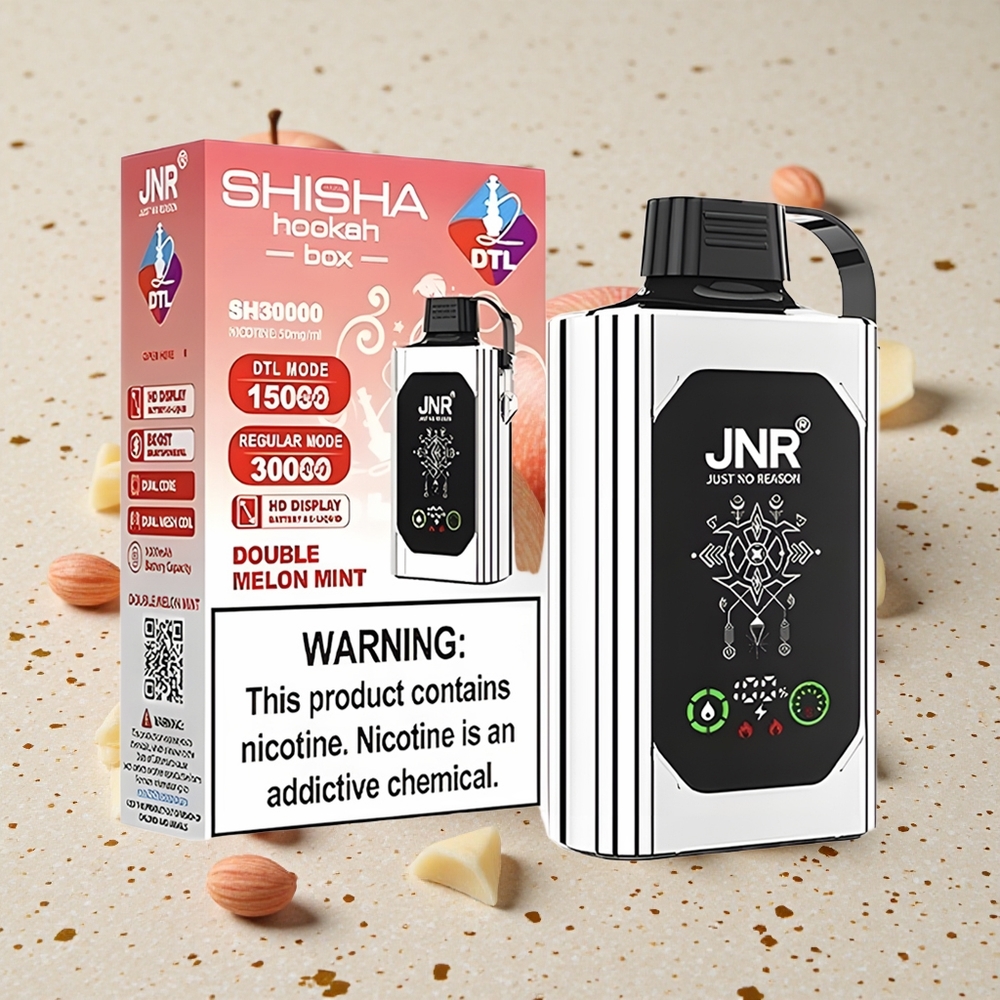 JNR Shisha Hookah Box 20500 Puffs Dvojité Jablko HD Displej 25ml Tekutina Dvojitá síťová cívka a dvojité jádro