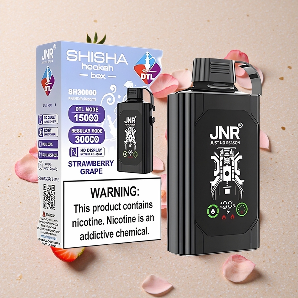 JNR Shisha Hookah Box 20500 Puffs Jahoda Hroznové Víno HD Displej Dvojité Síťové Cívky Typ-C Rychlé Nabíjení