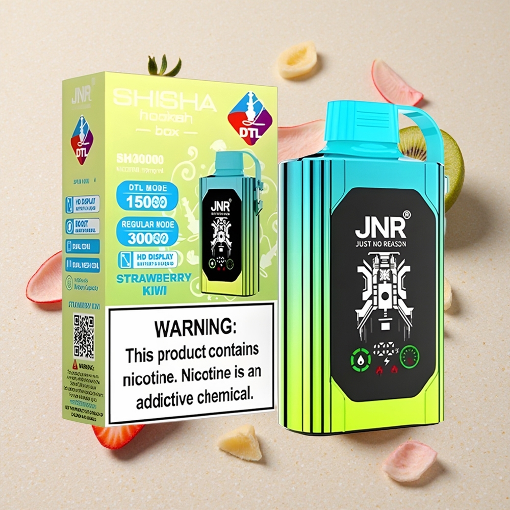 JNR Shisha Hookah Box 20500 Puffs Jahoda Kiwi HD Displej Duální Síťové Cívky