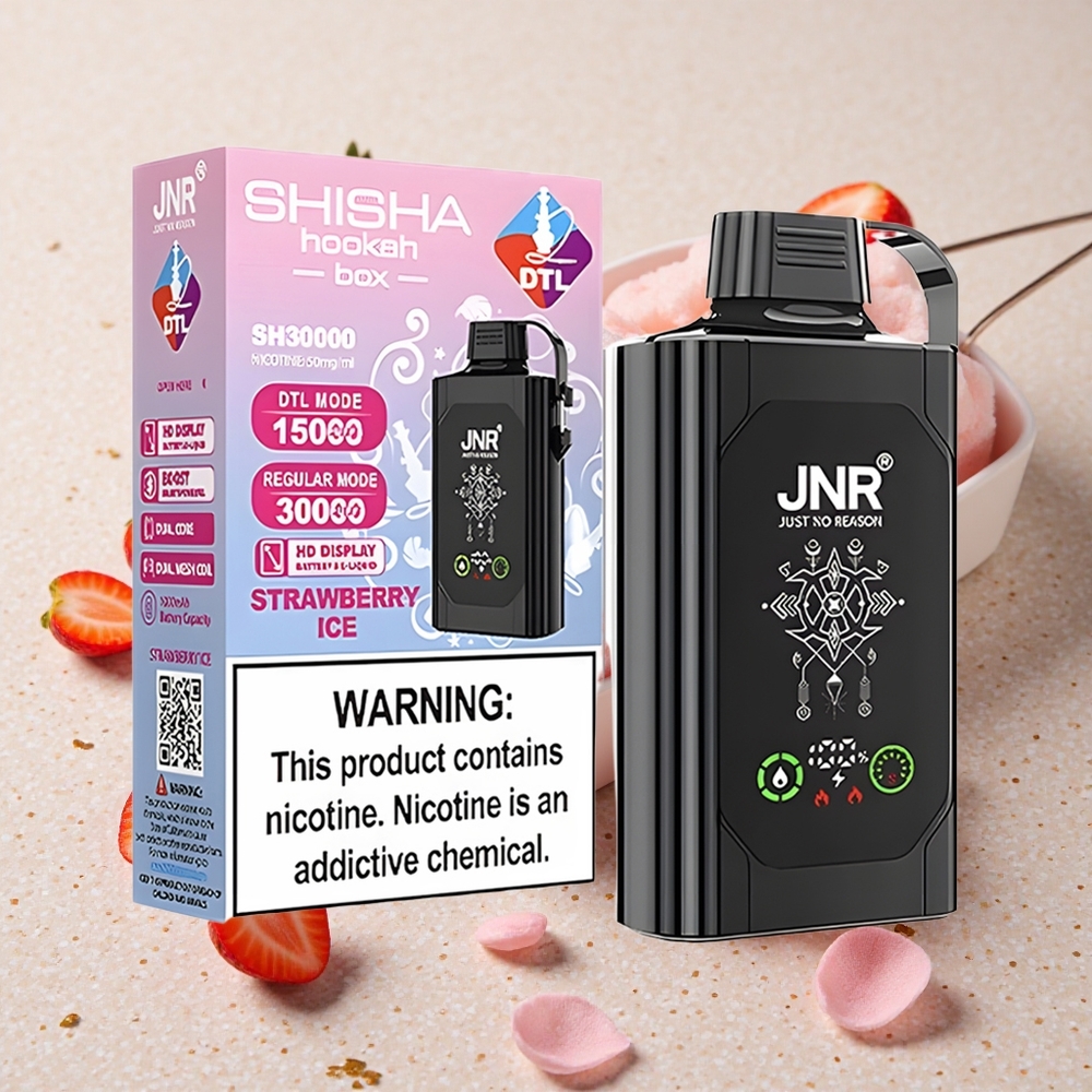 JNR Shisha Hookah Box 20500 Puffs Jahoda Led HD Display 1000mAh 25ml Dvojitá síťová cívka a dvojité jádro