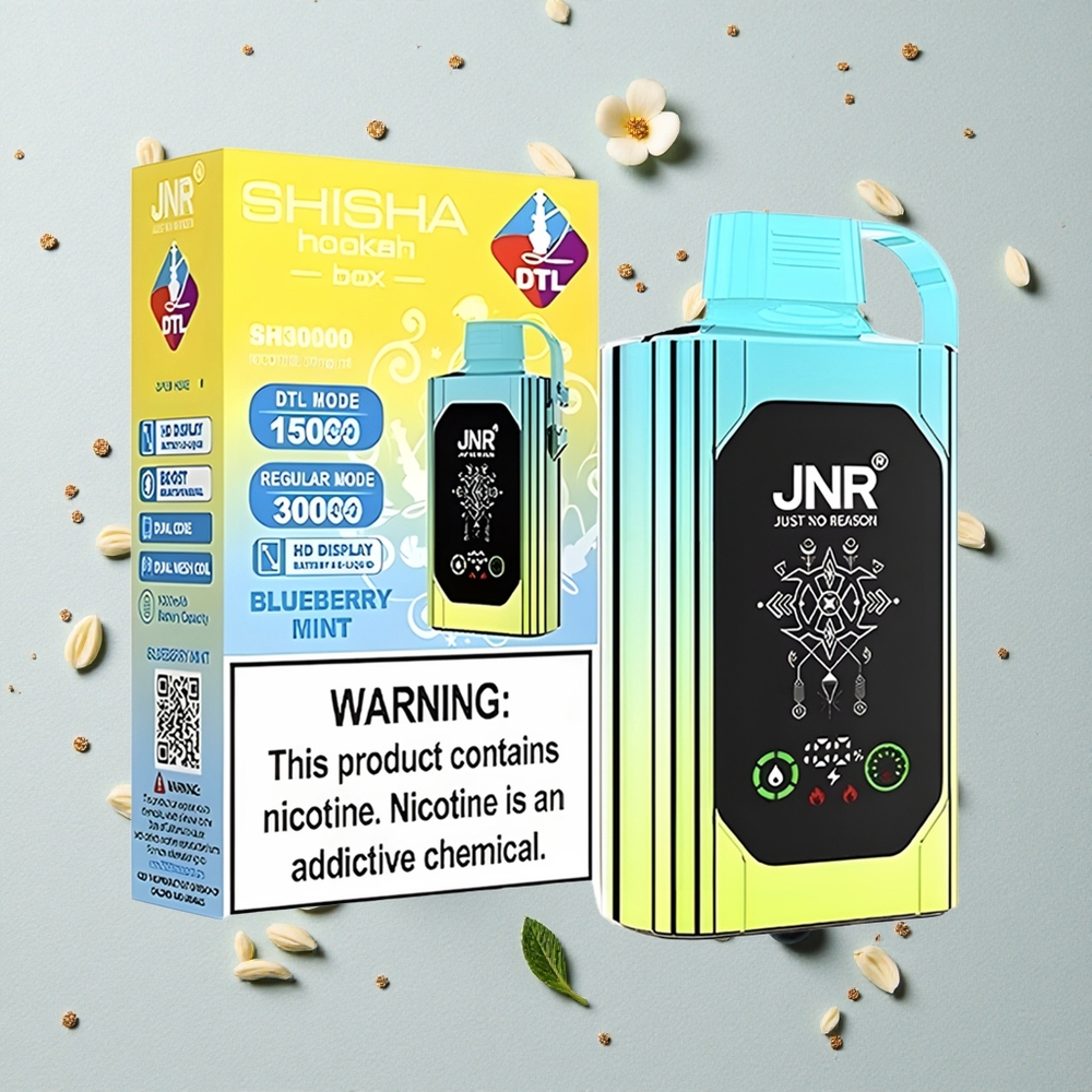 JNR Shisha Hookah Box 20500 Puffs Jednorázová Vape Borůvka Máta HD Display Dvojitá síťová cívka a dvojité jádro