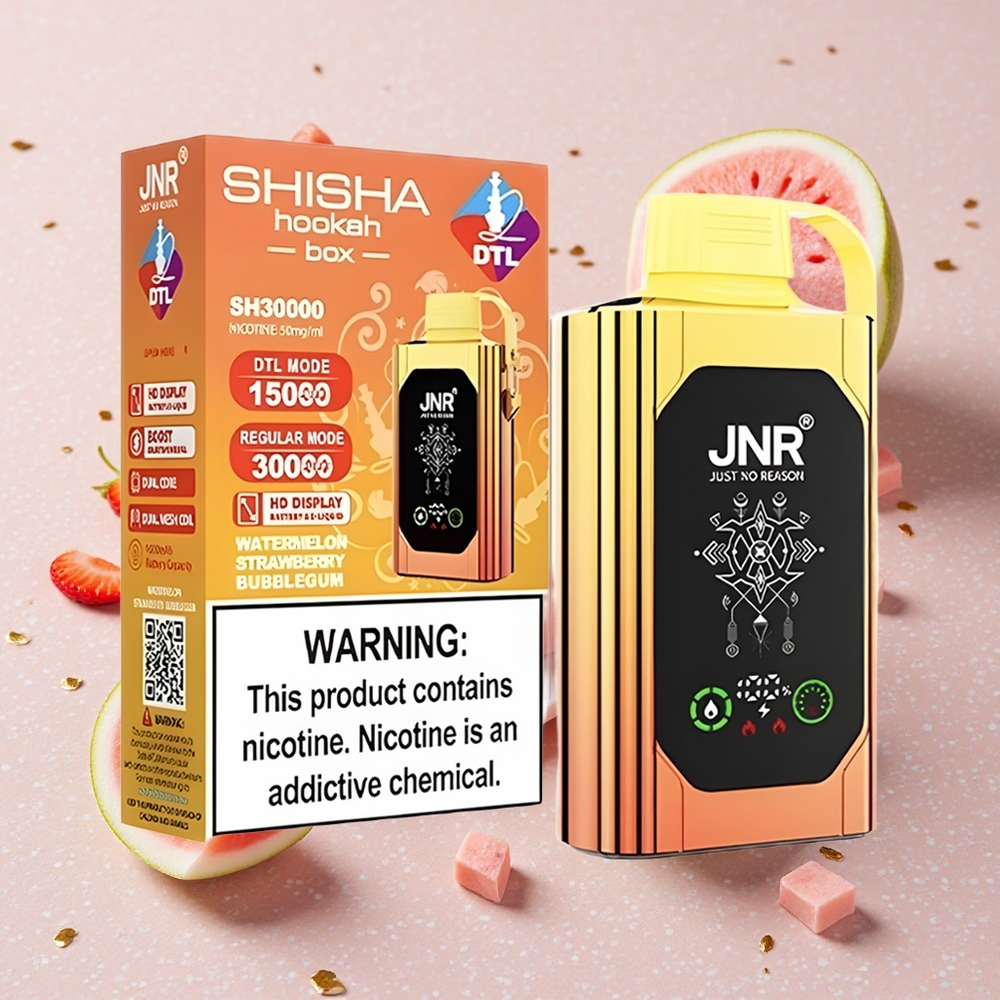 JNR Shisha Hookah Box 20500 Puffs Vodní Meloun Jahoda Bublinková Žvýkačka 1000mAh 25ml Dvojitá síťová cívka a dvojité jádro