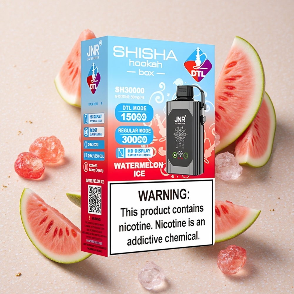 JNR Shisha Hookah Box 20500 Puffs Vodní Meloun Led 1000mAh 25ml Dvojitá síťová cívka a dvojité jádro Type-C Rychlé Nabíjení