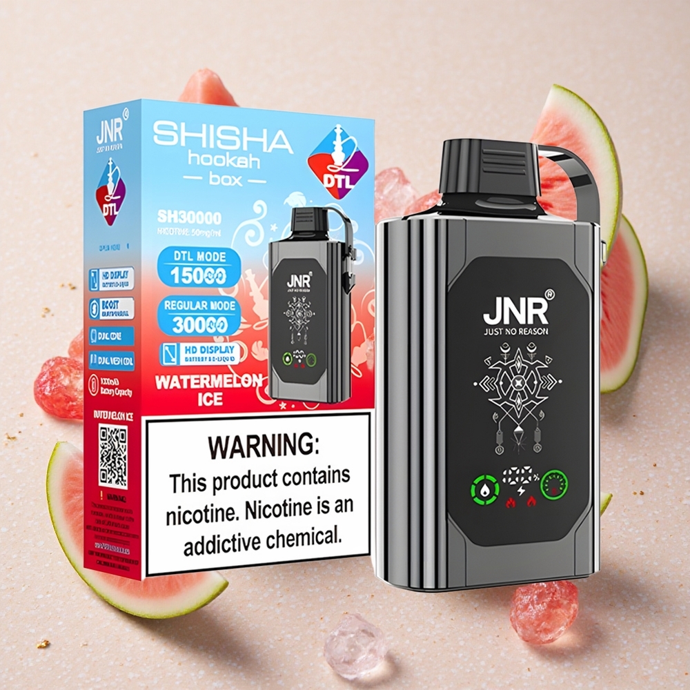 JNR Shisha Hookah Box 20500 Puffs Vodní Meloun Led 1000mAh 25ml Dvojitá síťová cívka a dvojité jádro Type-C Rychlé Nabíjení