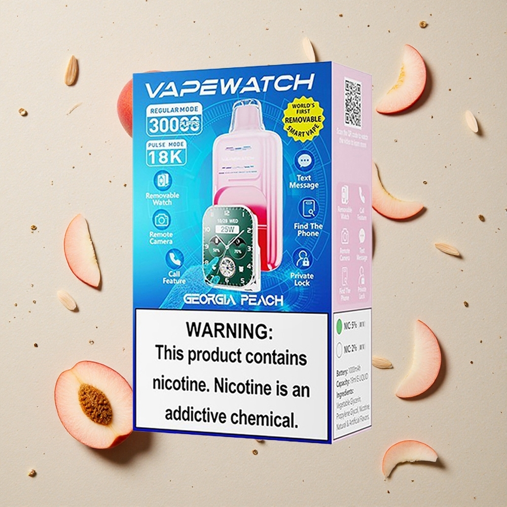 JNR Vape Watch 30000 Puffs a 19mL Broskve z Gruzie s Duální Síťovou Cívkou a Typ-C Rychlým Nabíjením