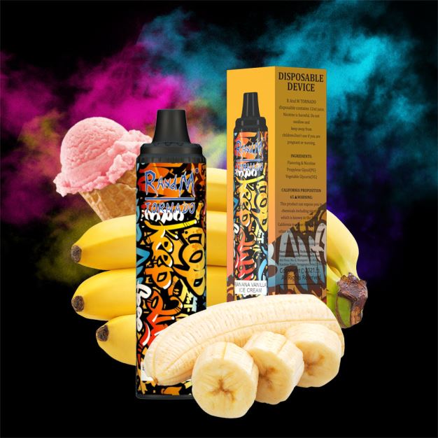 RandM Tornado 6000 vape pod zařízení s ovládáním průtoku vzduchu 1ks banánová vanilková zmrzlina RandM vape official - 0244R297